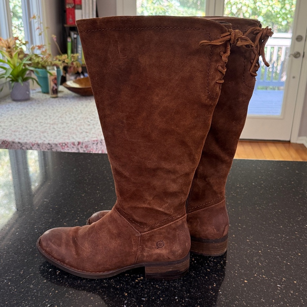 Brown Suede Knee-High Boots